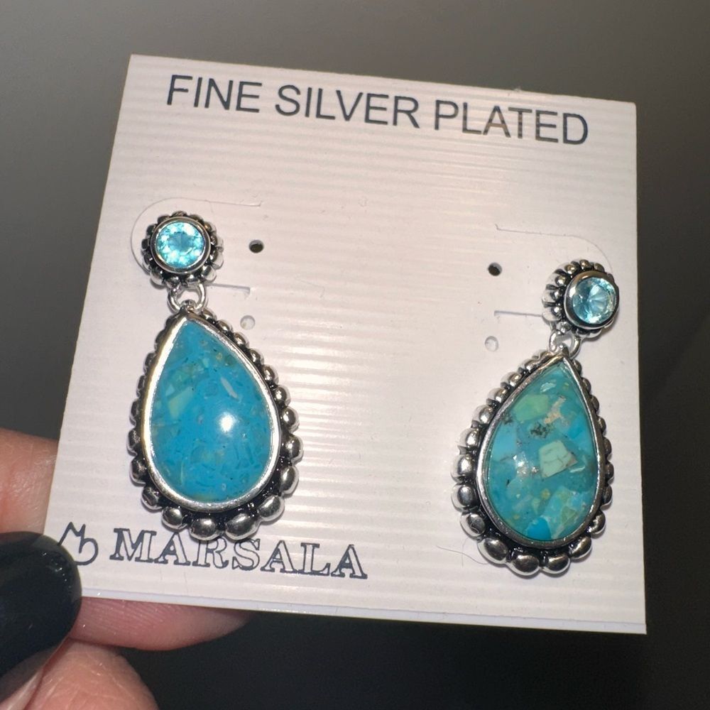 Marsala Fine Silver Plated Turquoise Earrings